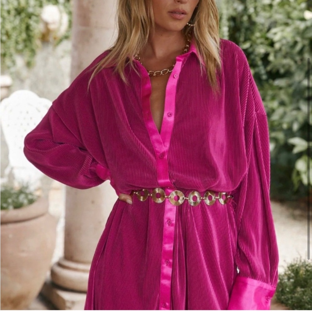 12th Tribe Fuchsia Long Sleeve Dress